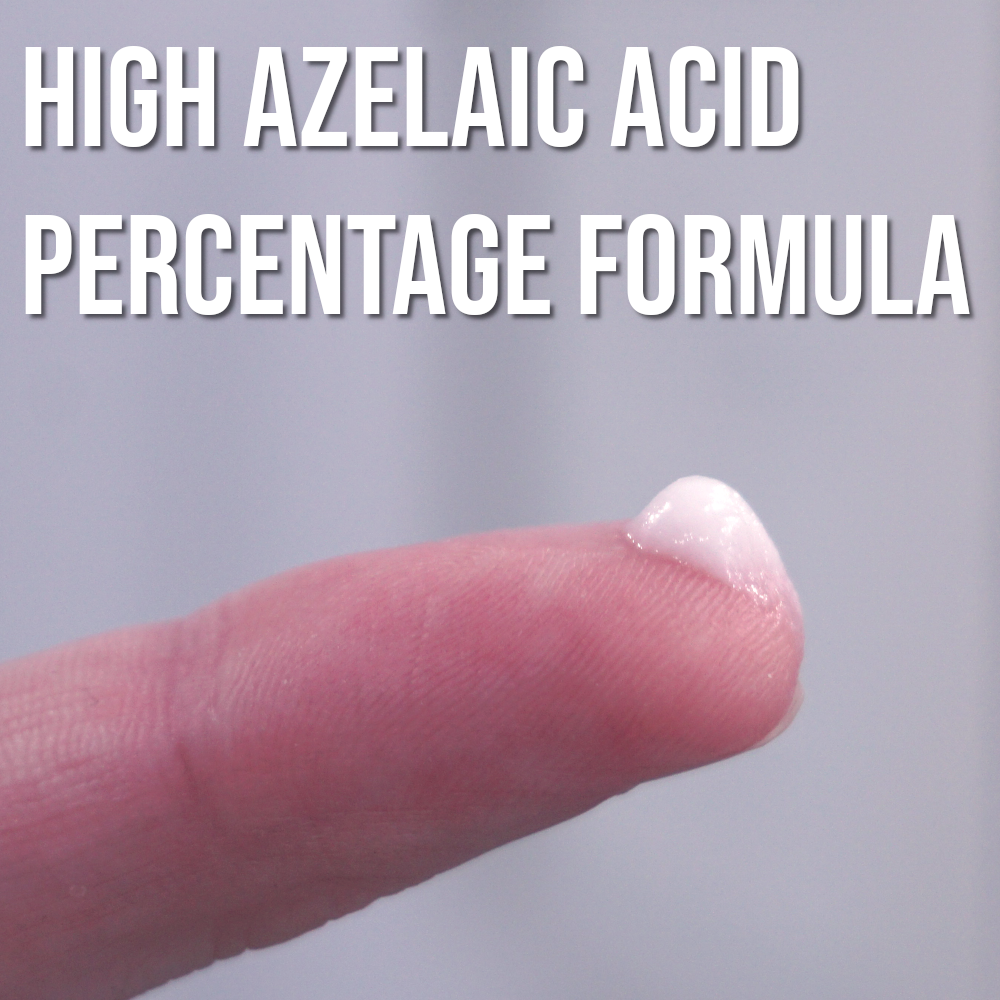 Image of the Or Clear moisturizer on a fingertip. The image reads High Azelaic Acid Formula.